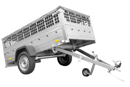 GRANDE REMORQUE 230X125 AVEC BÂCHE PLATE, RIDELLES GRILLAGÉES, ROUE JOCKEY ET TIGES DE SUPPORT BÂCHE – GARDEN TRAILER 230 KIPP